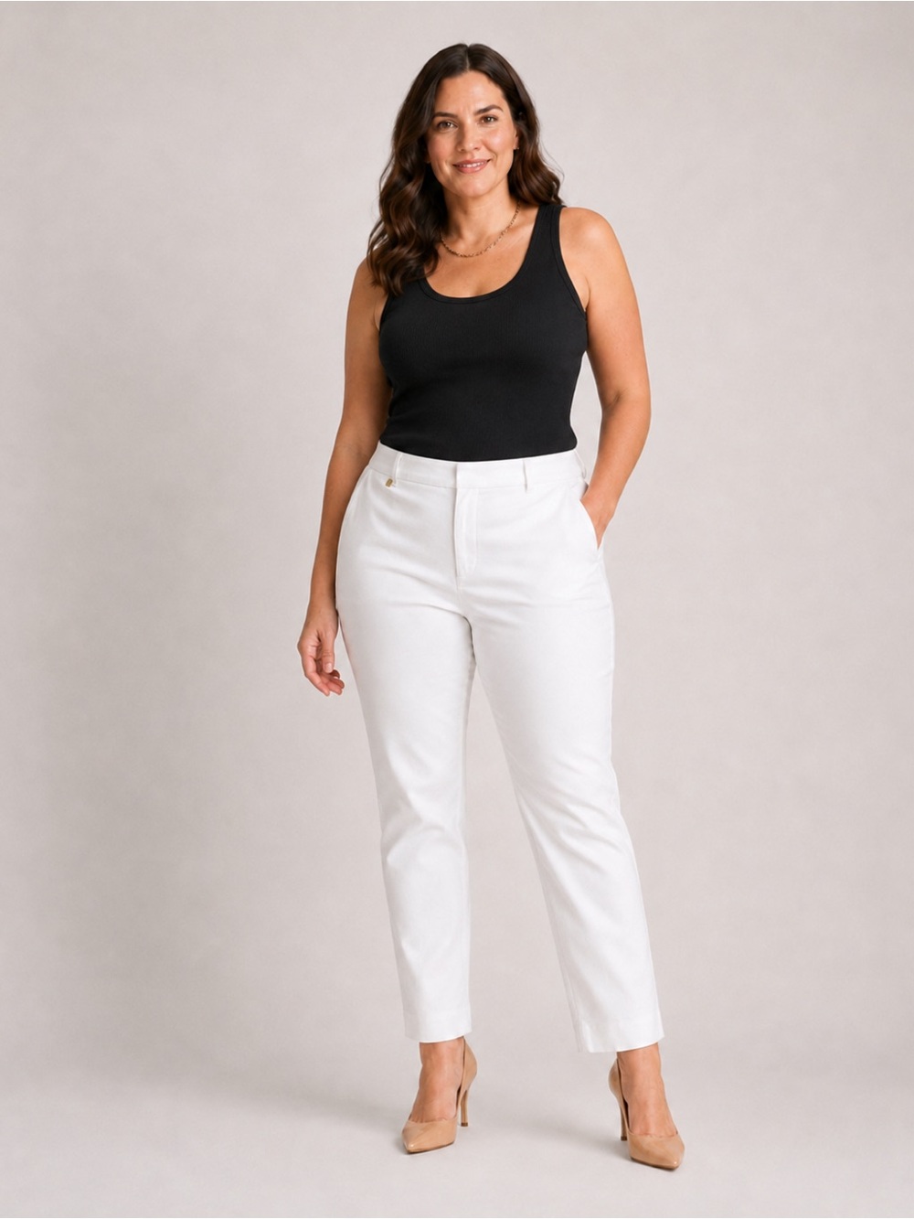 Lauren Ralph Lauren Women’s White Stretch Pants Straight Leg Classic Size 14
